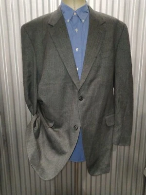 48L LAMBSWOOL CASHMERE Gray Herringbone BIG TALL Tweed Sport Coat Blazer Jacket - Image 1 of 4