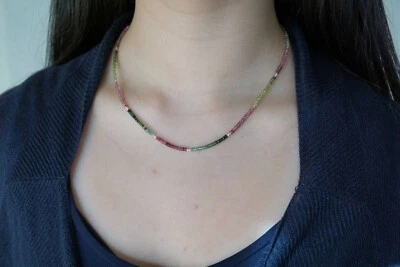 Colar de turmalina natural minúsculo facetado multi turmalina 17,5"" feminino - Imagem 1 de 4