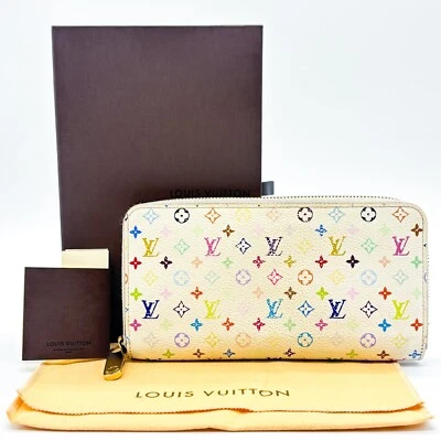 Auténtico Cartera Cartera Monograma Multicolor Cuero Blanco LOUIS VUITTON Murakami Foto 1 de 4