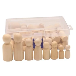 50 Pack Wooden Peg Doll with Storage Case for DIY Crafts Arts, Different Shapes - Picture 1 of 7