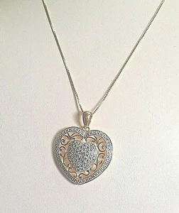 18K Yellow Gold over Sterling Silver Heart Diamond Accent Pendant Necklace 18" - Picture 1 of 1