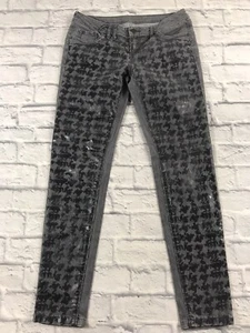 vera wang simply vera 9 Gray Denim Skinny Jeans Shimmer Black Houndstooth Print - Picture 1 of 7