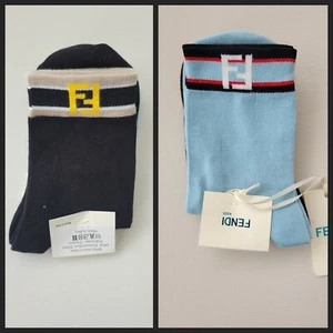 NWT NEW Fendi Baby boys black and blue 2 pack logo socks size II JMN016 FB 1 - Picture 1 of 6