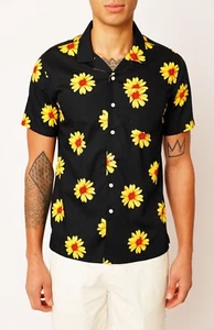 Public Art Black Short Sleeve Shirt With Yellow Floral Design. Size Medium - Picture 1 of 7