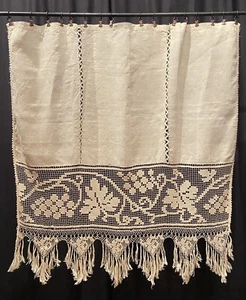 Antica Tenda Rustica Lino Grezzo E Filet Fatto A Mano 2 Pannelli Disponibili - Foto 1 di 3