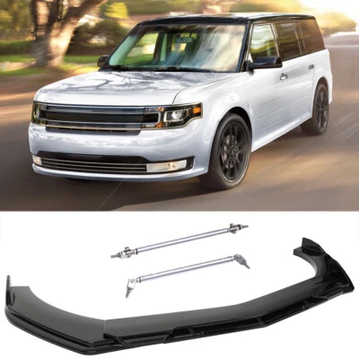 Preto brilhante para Ford Flex 2009-2019 para-choque dianteiro de carro spoiler labial divisor com hastes - Imagem 1 de 4