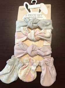 MODERN BABY Set 6 Pezzi Fasce con Fiocco e Guanti Senza Graffi Set per Bambino - Foto 1 di 2