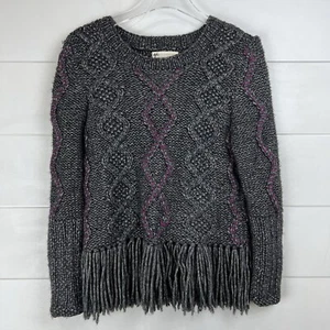 INDIGENOUS Peru Organic Alpaca Wool Cable Knit Fringe Pullover Sweater Women XS - Picture 1 of 11