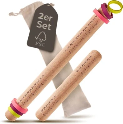 Holz Teigroller Set mit Abstandshalter Ausroll Stab Fondant Nudelholz Teig Rolle - Bild 1 von 4