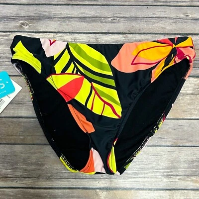 Parte inferior de biquíni Sunsets preta tropical floral meia-noite serenata nova com etiquetas verde pequeno  - Imagem 1 de 4
