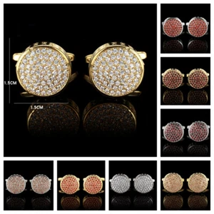 Herren Strass Rund Manschettenknöpfe Freizeit Party Nieten Kristalle Manschettenknöpfe Box - Bild 1 von 10