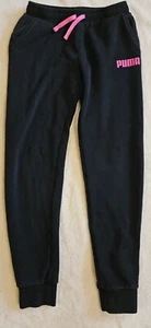  Girl's Puma Black Joggers Sweat Pants with Pink Letters Size Youth XL 14/16 - Picture 1 of 7