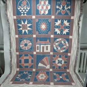 Vintage Country Charm Rosa & Blau Gewebt Wandteppich Überwurf Wandbehang 42" x 69" - Bild 1 von 9