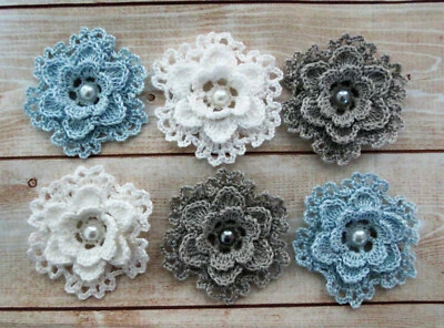 Libro de recortes para hacer tarjetas apliques de encaje con flores de ganchillo 6 piezas azul blanco gris Foto 1 de 4