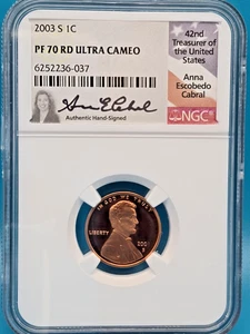 2003-S Lincoln Penny NGC PF70RD Ultra Cameo 1c (Ana Cabral signed label) TOP POP - Picture 1 of 4