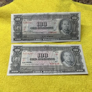 2 Vintage Bolivia 100 Bolivianos (20.11.1945) - Bolivar/Oil Refinery 🔥🔥 - Picture 1 of 18