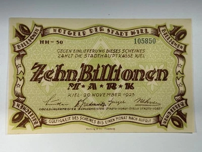 1923 Germany KIEL 10 Trillion / 10.000.000.000.000 Mark UNC Banknote  SPC1423 - Image 1 of 2