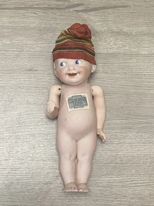 Antique Kringle Toys 6 3/4” Bisque Doll W/ Sticker - Picture 1 of 10