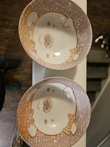 (2) Cheng's White / Pink Pig Porcelain Large Serving Soup Noodle Bowls 8" - Picture 1 of 5