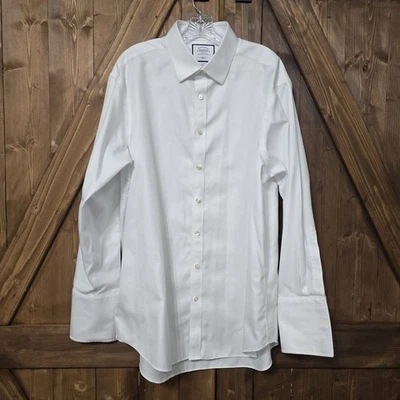 Charles Tyrwhitt Classic Fit White Herringbone Dress Shirt 17.5 34 Non-Iron - Image 1 of 4