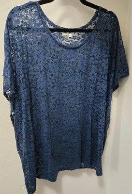 Зимний шелковый кружевной синий топ с короткими рукавами размер L - Изображение 1 из 3