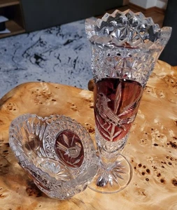 ÜBERFANG BLEIKRISTALL KONVOLUT VASE 25 cm SCHALE 10x10x16 cm - Bild 1 von 5