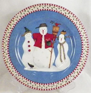 Sakura Snowman Salad Plate Broom & Bird Debbie Mumm Christmas Winter Holiday VG - Picture 1 of 4