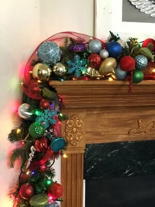 Garland Lights Multi Colored loaded with ornaments  BEAUTIFUL 9’ Lights - Picture 1 of 11