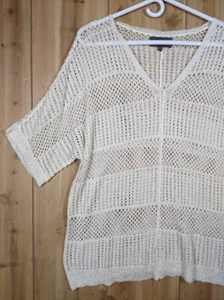 Michael Stars Open Crochet Top Pullover Med Ivory Boho Mesh Coastal Beach - Picture 1 of 8