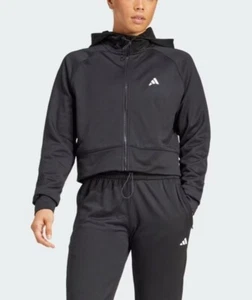 Adidas Women Size S Aeroready Full-Zip Hooded Lined Crop Game & Go Jacket Black - Picture 1 of 9