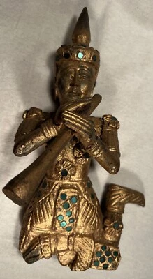 Vintage Hand Carved Wood Thai Musician Folk Art Wall Hanging Art Sculpture - Image 1 of 4