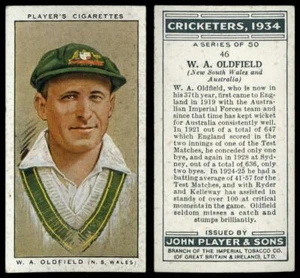 W.A. Oldfield #46 Cricketers 1934 John Player & Sons Cigarette Card - Picture 1 of 1