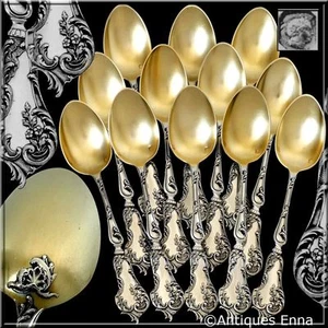 Juego de 12 cucharas de café té oro 18k plata esterlina francesa Soufflot - Imagen 1 de 11