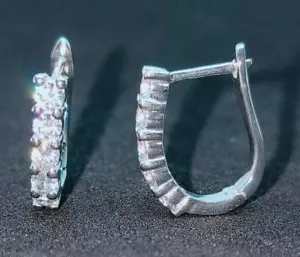 1.5Ct Round Cut Created Diamond Huggie Hoop Women Earrings 14K White Gold Finish - Picture 1 of 7