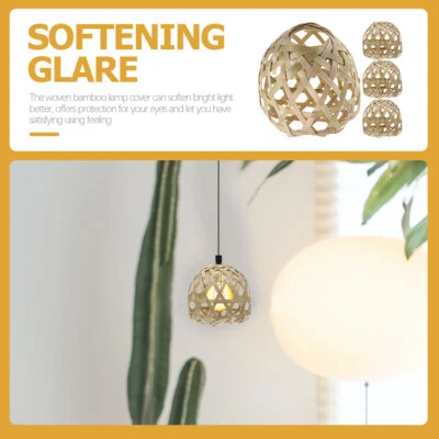 4 Piezas Bombilla Jaula Lámpara Pantalla Difusor Bambú Pantalla Colgante Foto 1 de 4