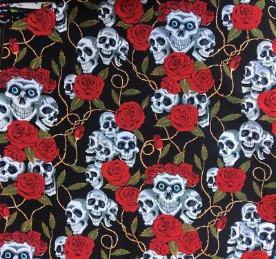 OCEANIA LEGENDS Day of the Dead Skulls Roses Bandana Head Band Scarf Biker Chemo Rose & Hubble.