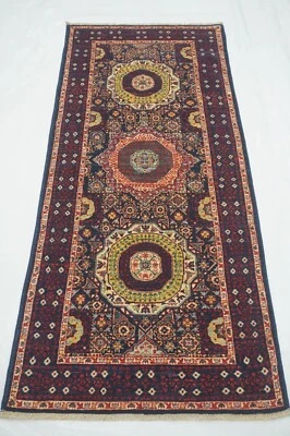 3 x 6 ft Navy Blue Turkish Mamluk Fine quality Hand knotted Medallion Runner Rug - Image 1 of 4