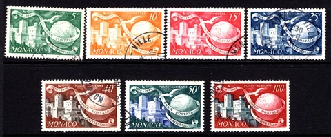 Monaco 245-246, C30-C33, used, UPU-75, 1949. Castle, Globe, Bird Cover