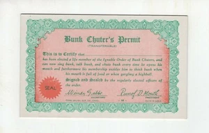 1941 Gag Gift Card "Bunk Chuter's Permit" Exhibit Supply Co Chicago - Picture 1 of 1