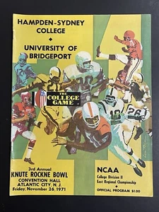 1971 Knute Rockne Bowl College Football Program Hampden Sydney Bridgeport - Picture 1 of 1