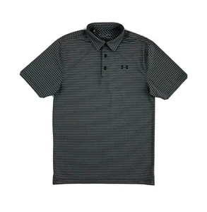 Under Armor Polo Shirt Small Short Sleeve Golf Button Up Grey Stripe - Picture 1 of 11