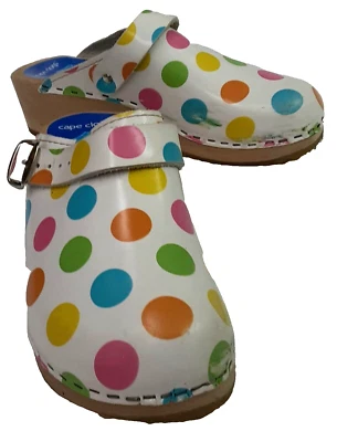 CAPE CLOGS Girl's Shoes Color Polka Dots White Leather Wood Sweden EUR 34/US 3 - Image 1 of 4