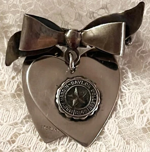 Rare VTG Sterling Silver HARDIN BAYLOR College Sweetheart Brooch Pin 925 Bow - Picture 1 of 14