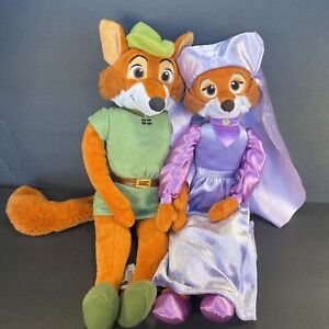 RARE Disney Store Robin Hood & Maid Marian Fox Set Plush Doll Stuffed Animal Toy