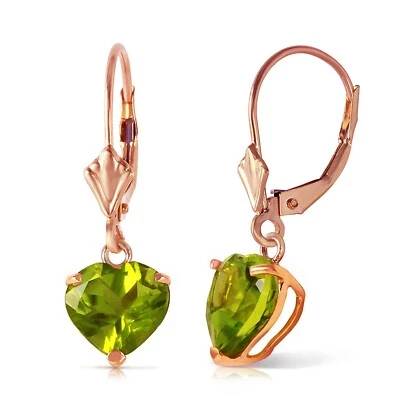 14K.SOLID GOLD LEVERBACK EARRING WITH NATURAL PERIDOTS (Rose Gold) - Image 1 of 4