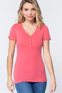 Dreamkue Short Sleeve V-Neck Henley Knit Top - CLEARANCE - Picture 1 of 7