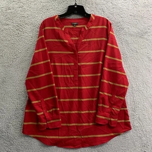 TALBOTS Blouse Womens 1X Top Striped Red Brown - Picture 1 of 8