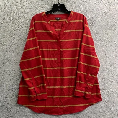 TALBOTS Blouse Womens 1X Top Striped Red Brown - Image 1 of 4