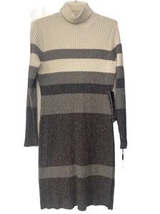 Womens Calvin Klein White Gray Turtleneck Sweater Dress Size Large NWT $99 - Picture 1 of 5