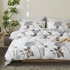 - Floral Duvet Cover Set, Botanical Flowers Pattern Printed, Soft Microfiber Bed